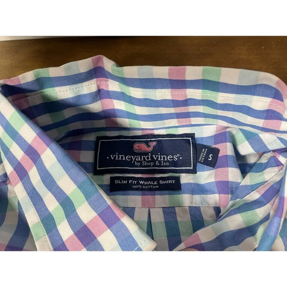 Vineyard Vines Mens Small Button Up Slim Fit Whale Shirt Preppy Plaid - Picture 5 of 9